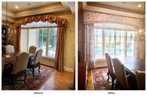 before and after dining room window treatement